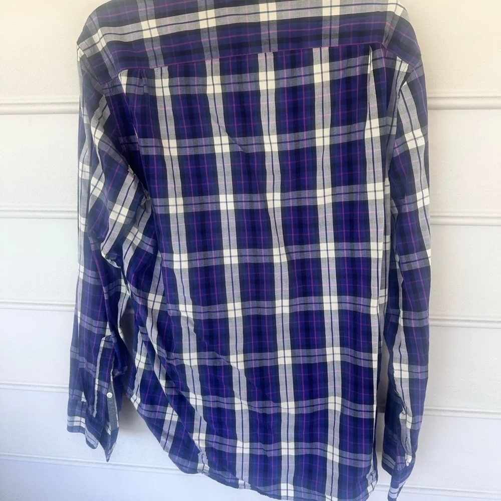 J. Crew Men's Blue and White Plaid Shirt